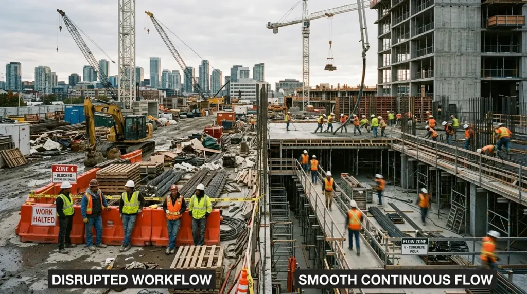 Flow Chantier : Passez de 60 % à 90 % de productivité réelle grâce au flux continu.